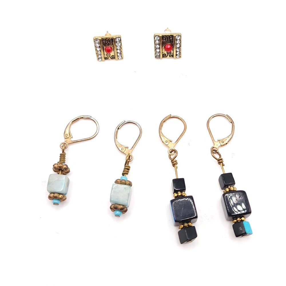 Three Unique Earring Pairs – Ornate Studs & Colorful Beaded Dangles